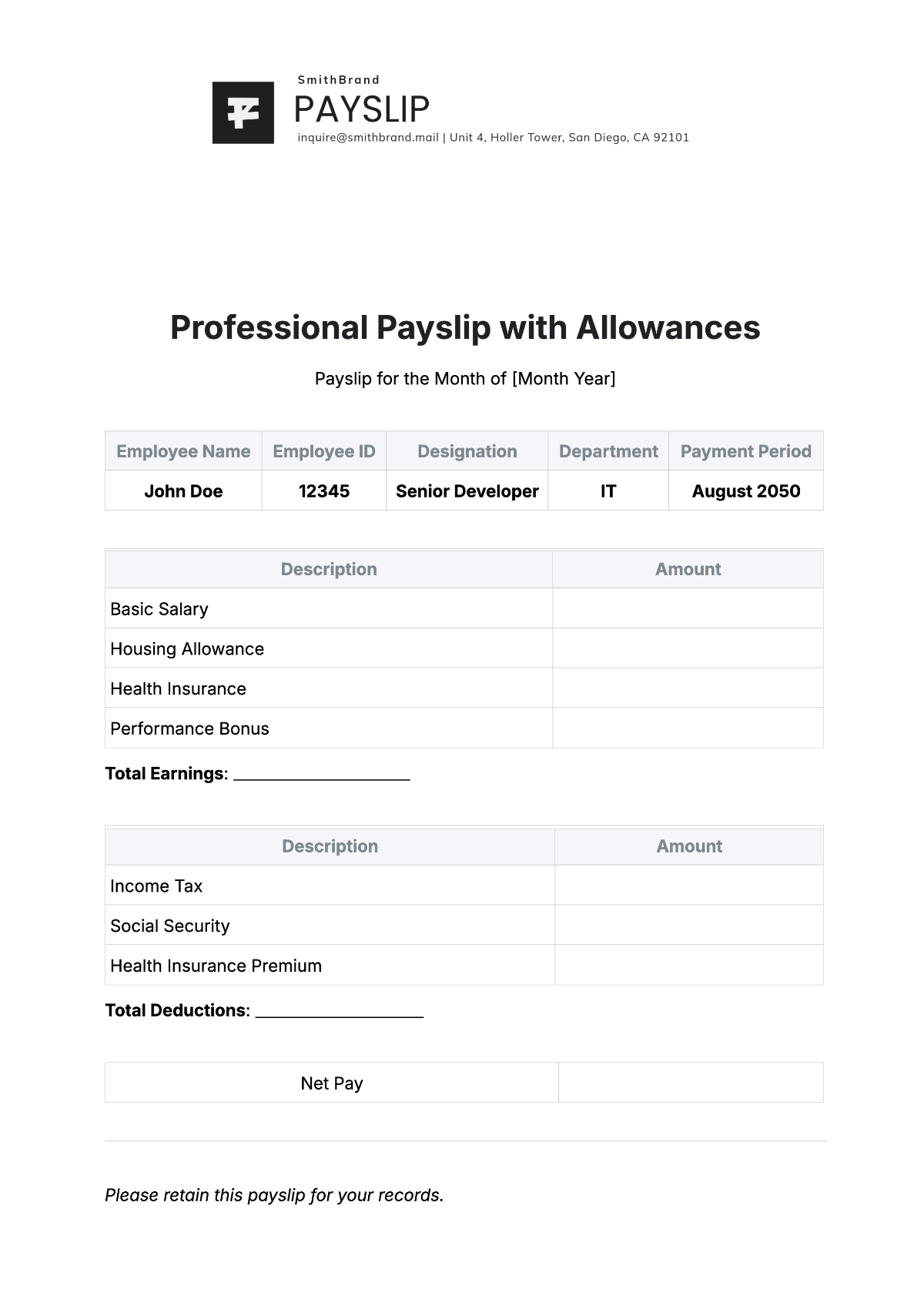 Free Cash Payment Payslip Template To Edit Online