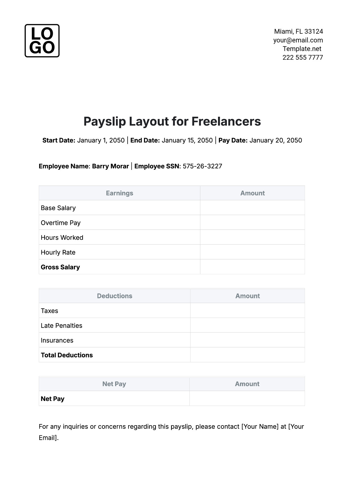 Free Cash Payment Payslip Template To Edit Online
