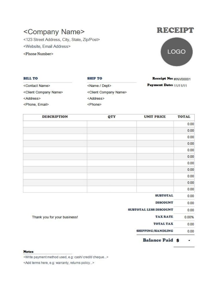 Free Cash Receipt Templates