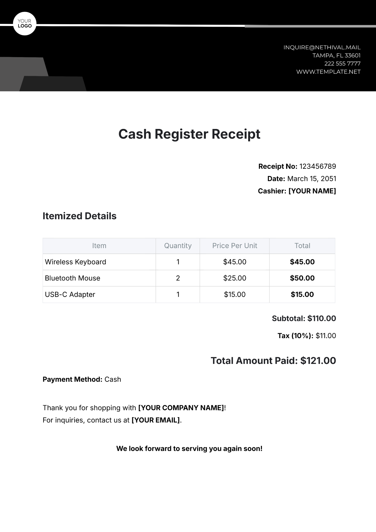 Free Cash Register Receipt Template To Edit Online