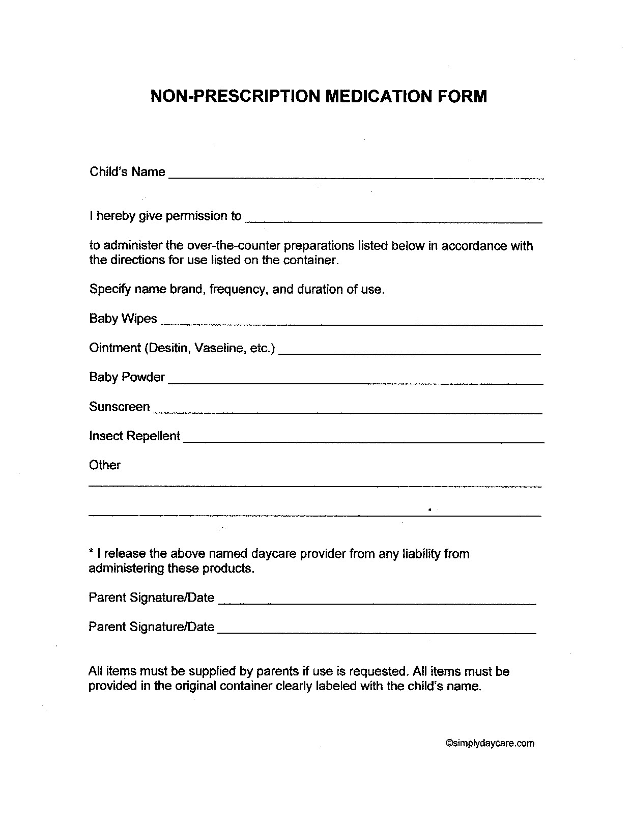 Daycare Permission Slip Template