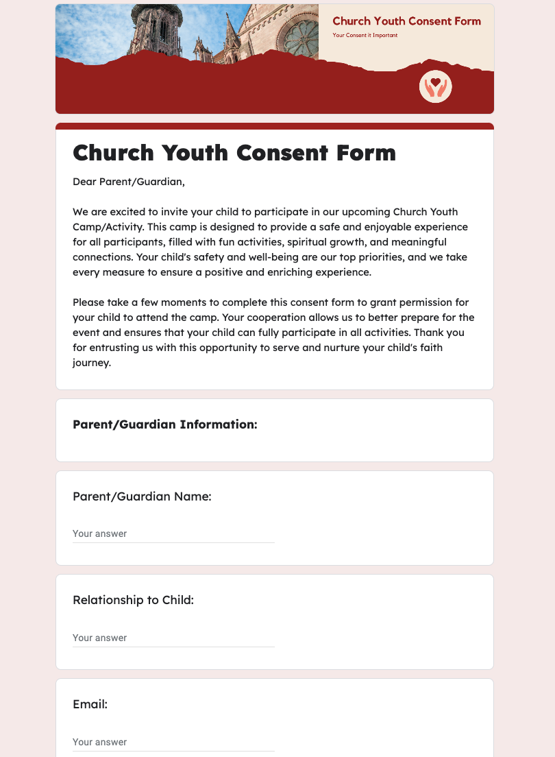 Youth Camp Permission Slip Template