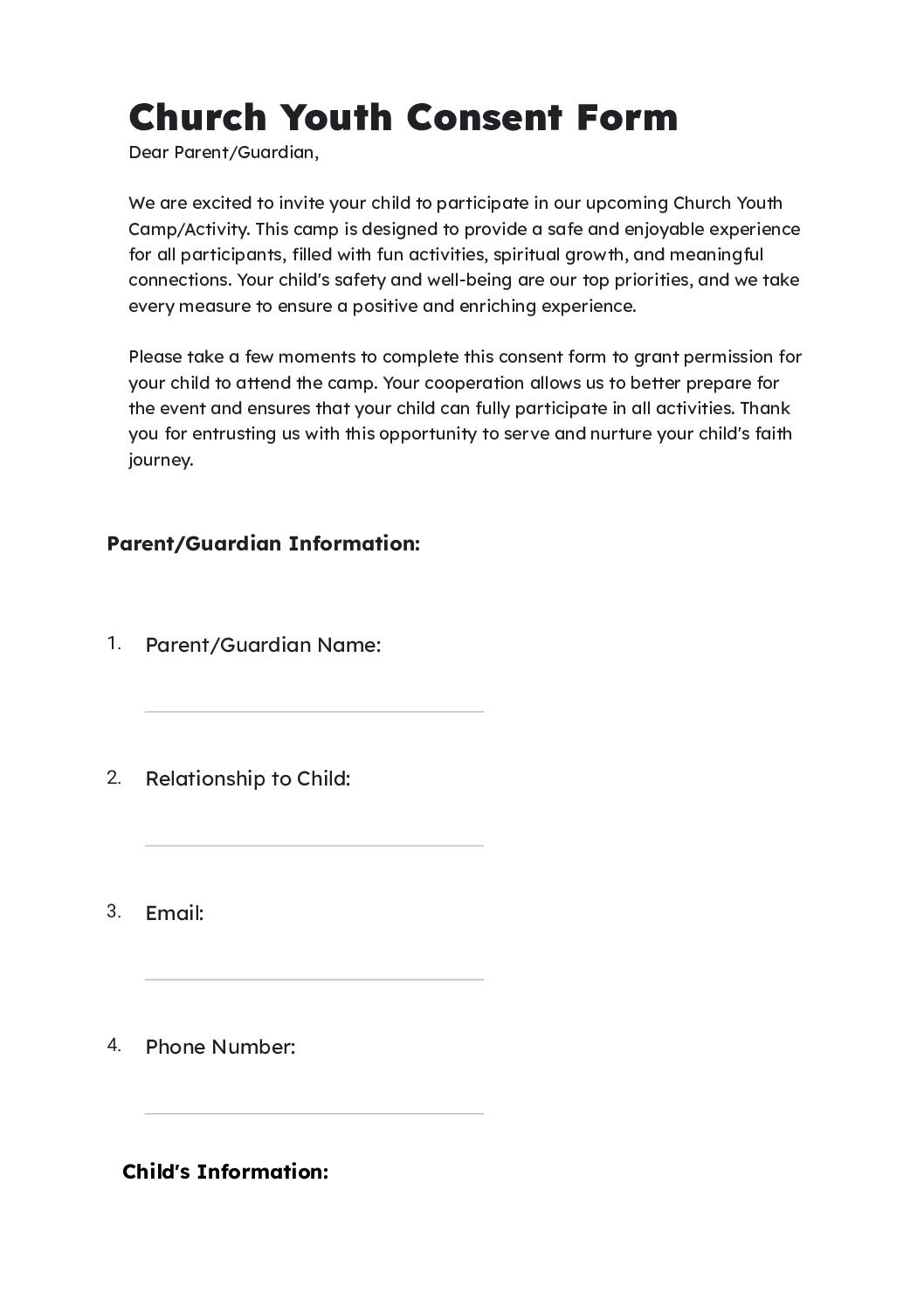 Free Church Youth Consent Form Template In Google Forms
