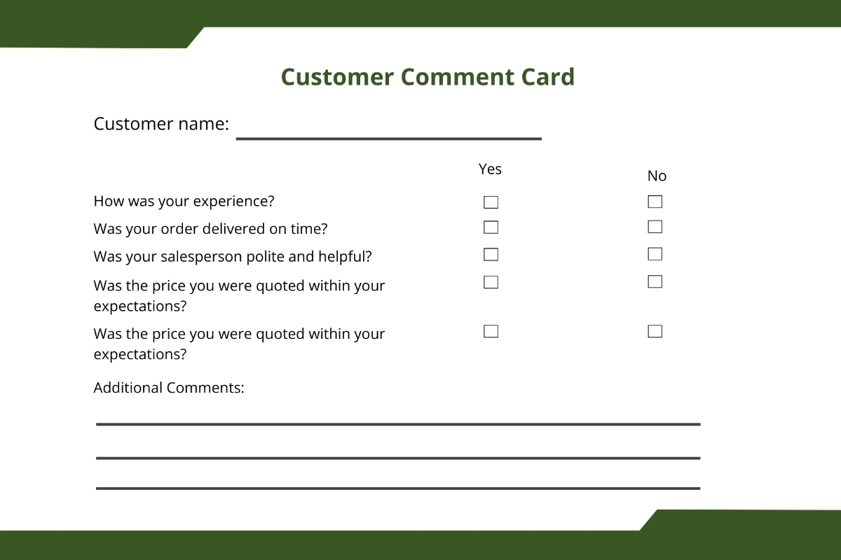 Free Comment Card Templates Editable And Printable