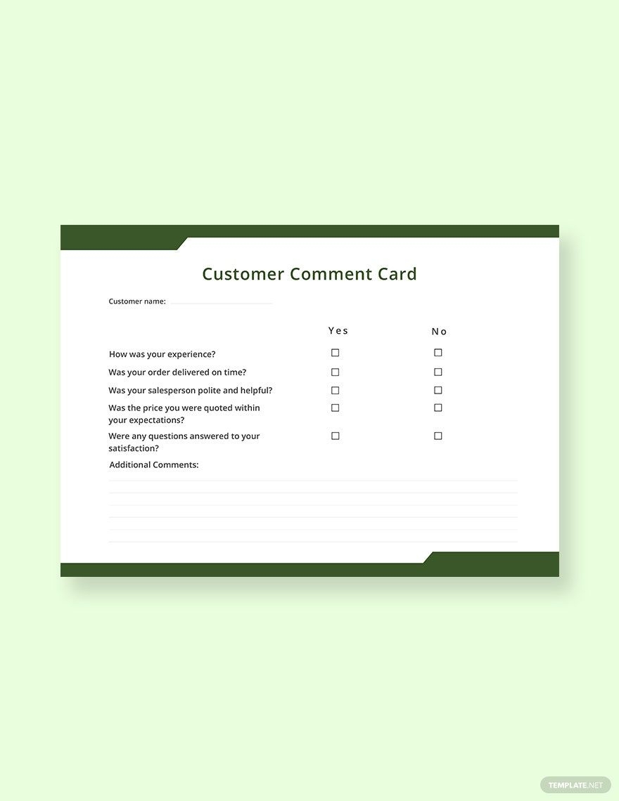 Free Comment Card Templates Editable And Printable
