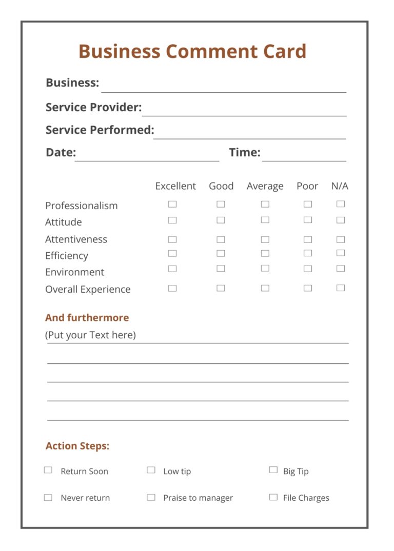 Free Comment Card Templates Editable And Printable