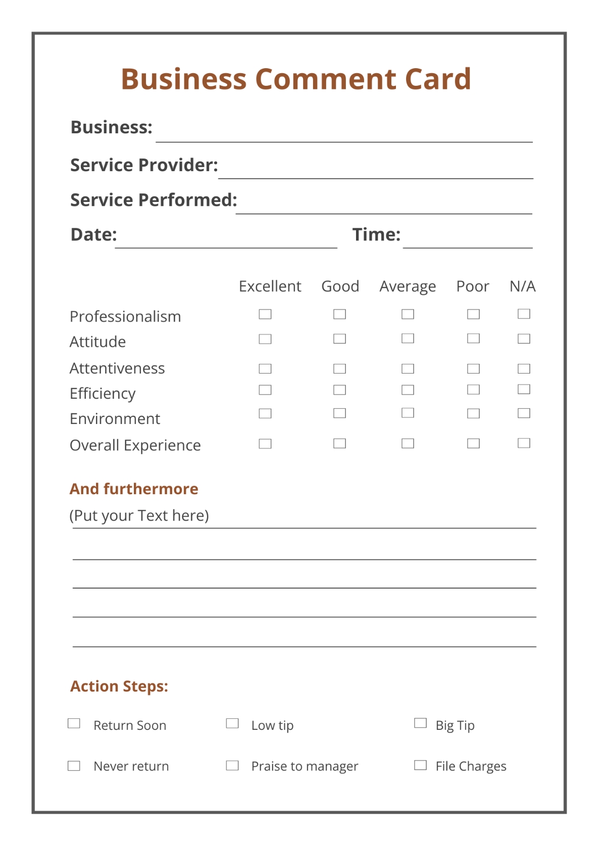 Free Comment Card Templates Editable And Printable