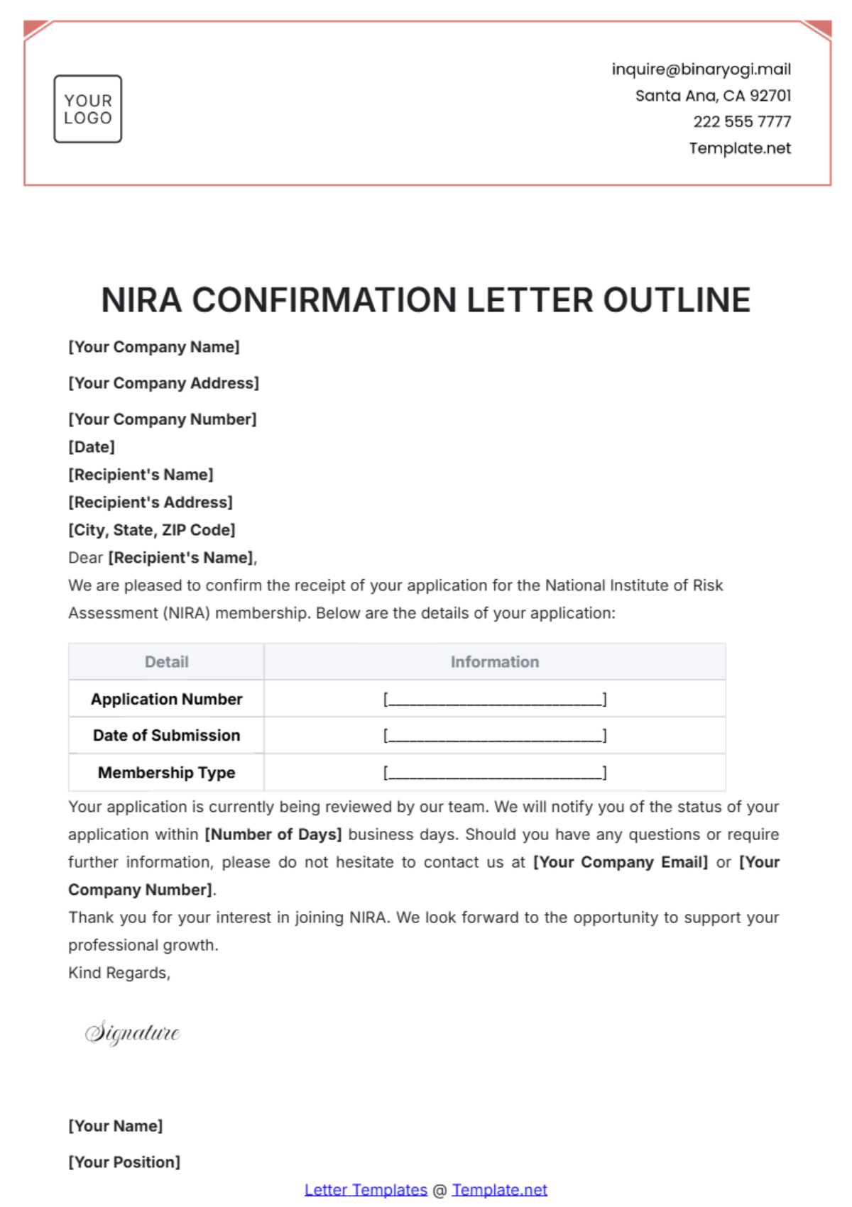 Free Confirmation Letter Templates Editable And Printable