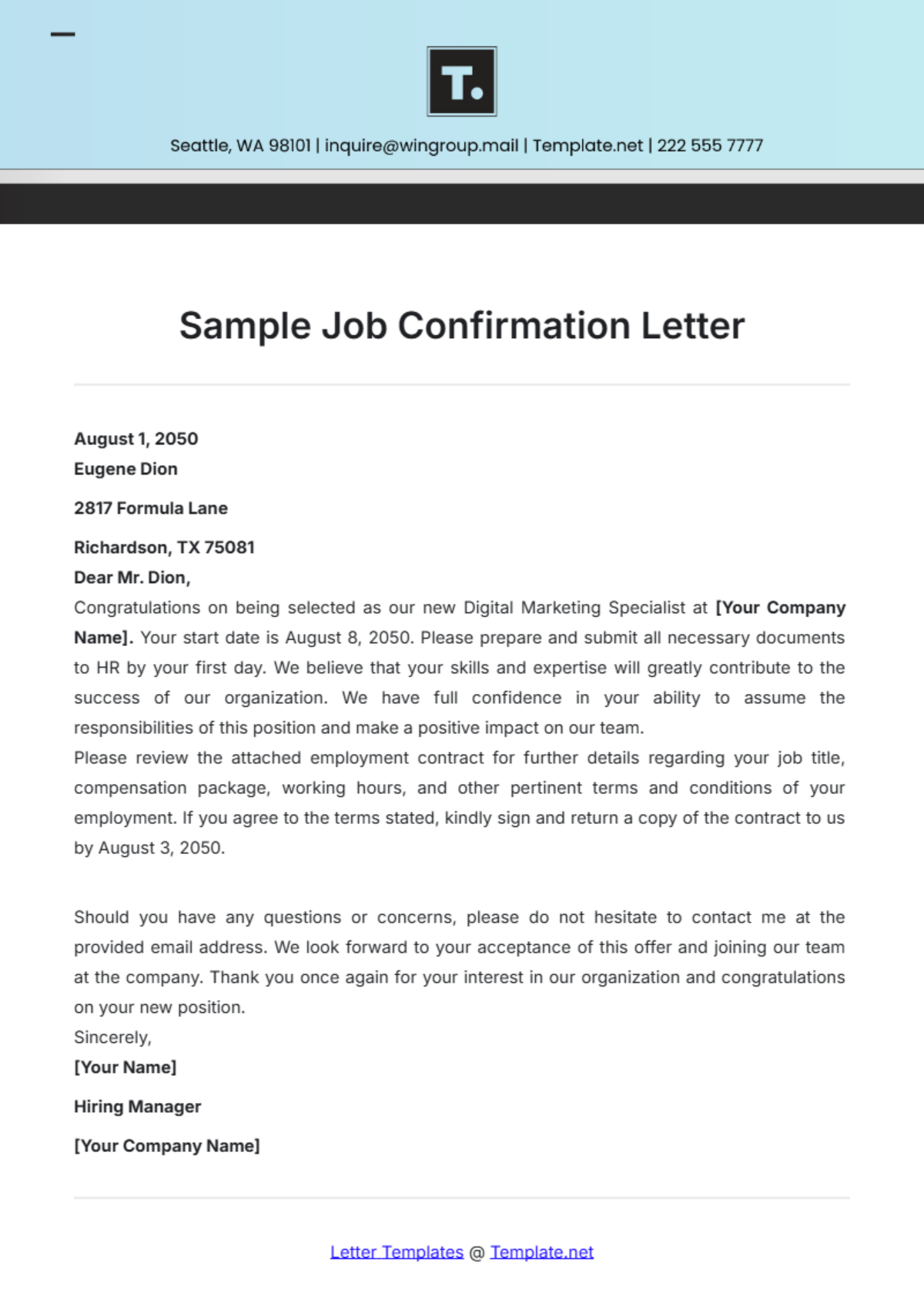Free Confirmation Letter Templates Editable And Printable