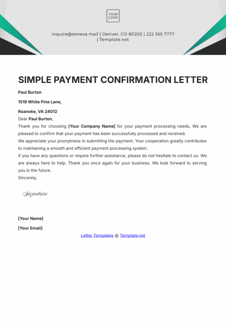 Free Confirmation Letter Templates Editable And Printable