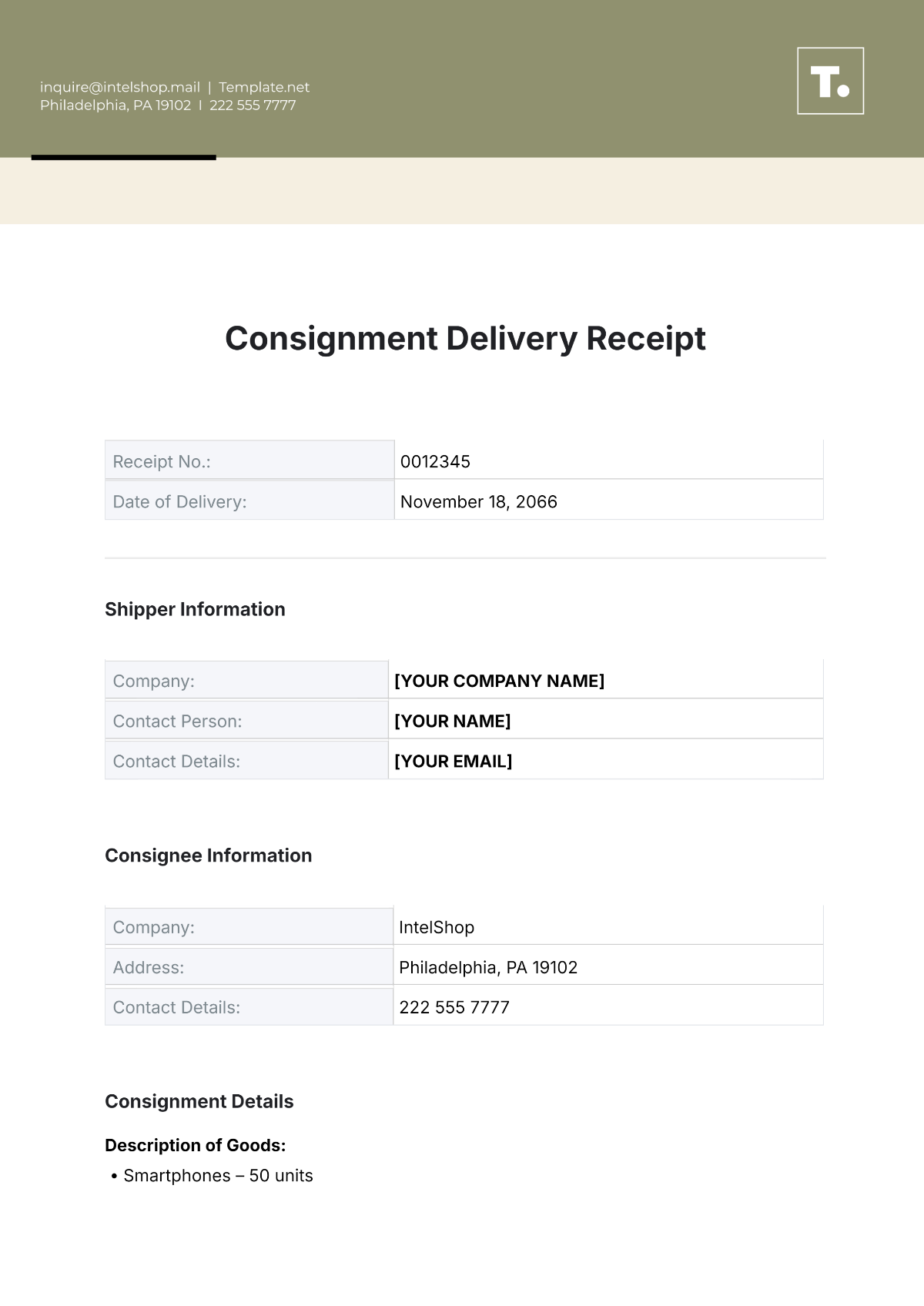 Free Consignment Delivery Receipt Template To Edit Online