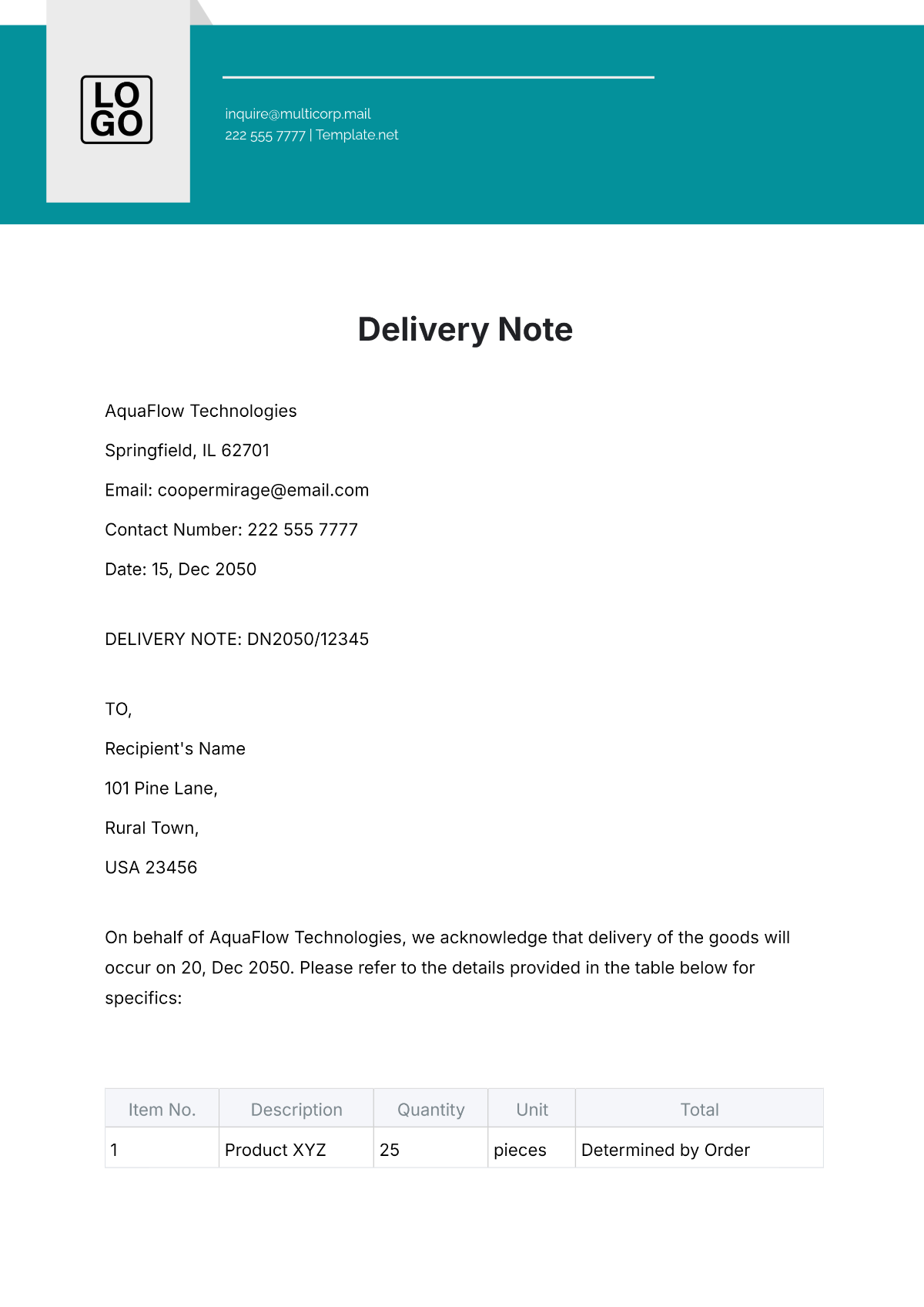 Free Delivery Note Templates Editable And Printable