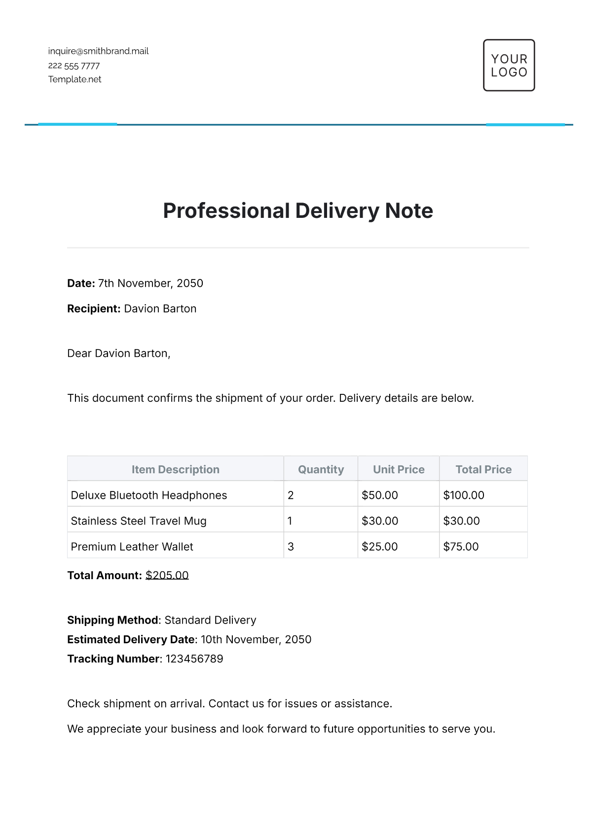 Free Delivery Note Templates Editable And Printable
