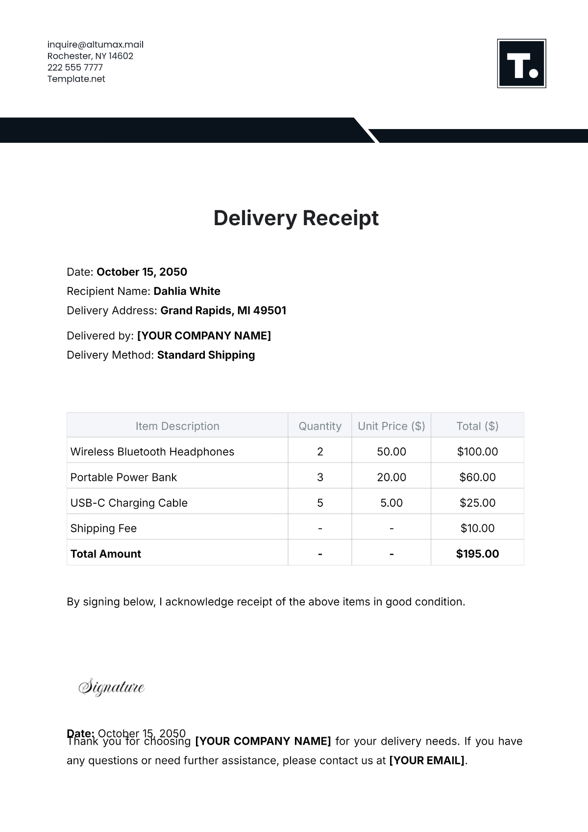 Package Delivery Slip Template