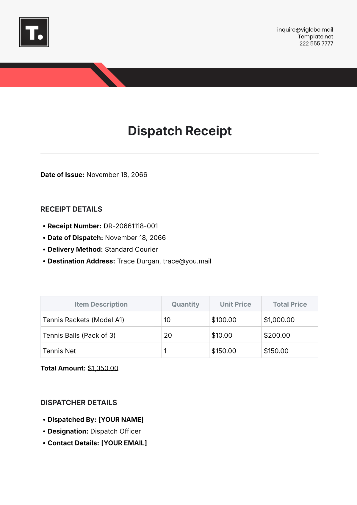Free Dispatch Receipt Template To Edit Online