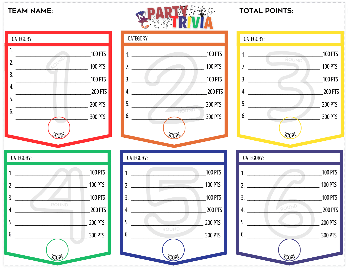 Trivia Answer Slip Template