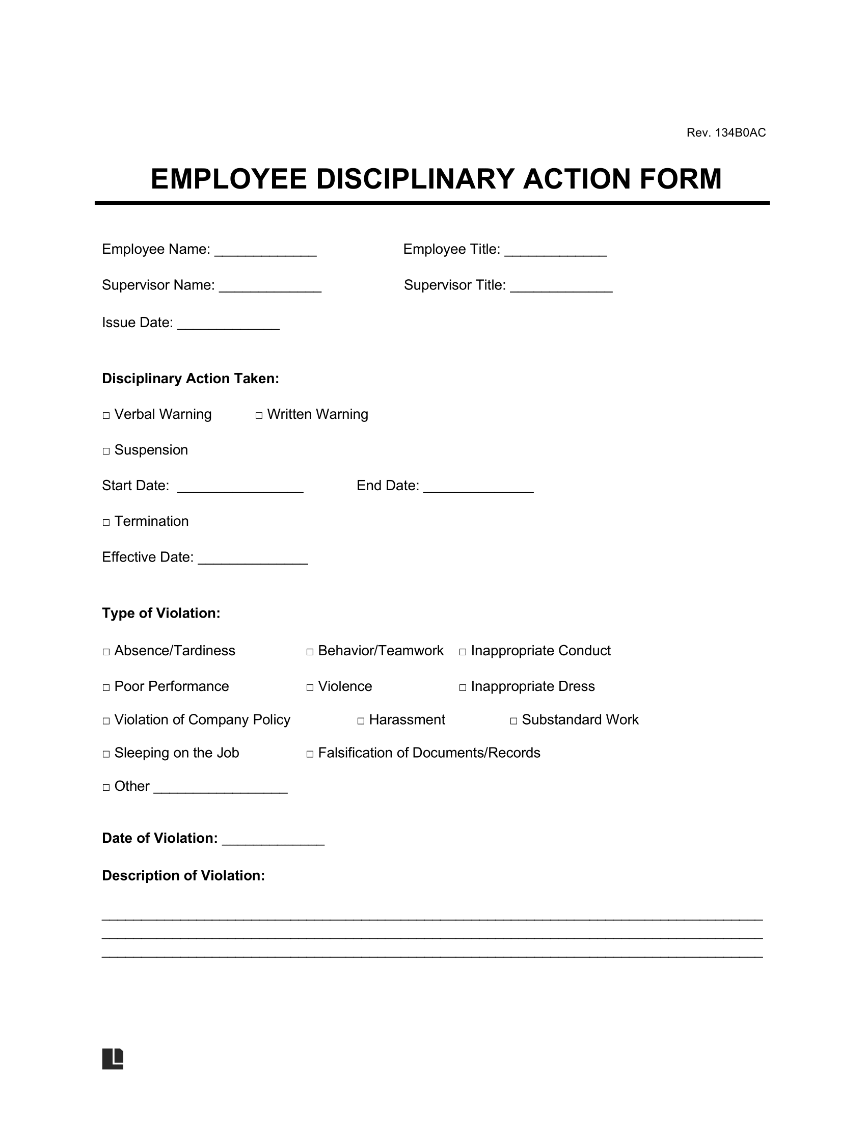 Free Employee Disciplinary Action Form PDF U0026 Word
