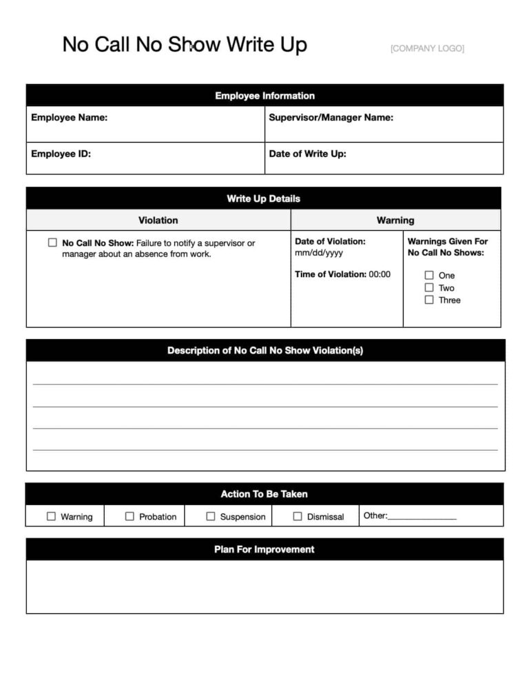 Free Employee Write Up Forms And Templates Download Print In Office GDocs 