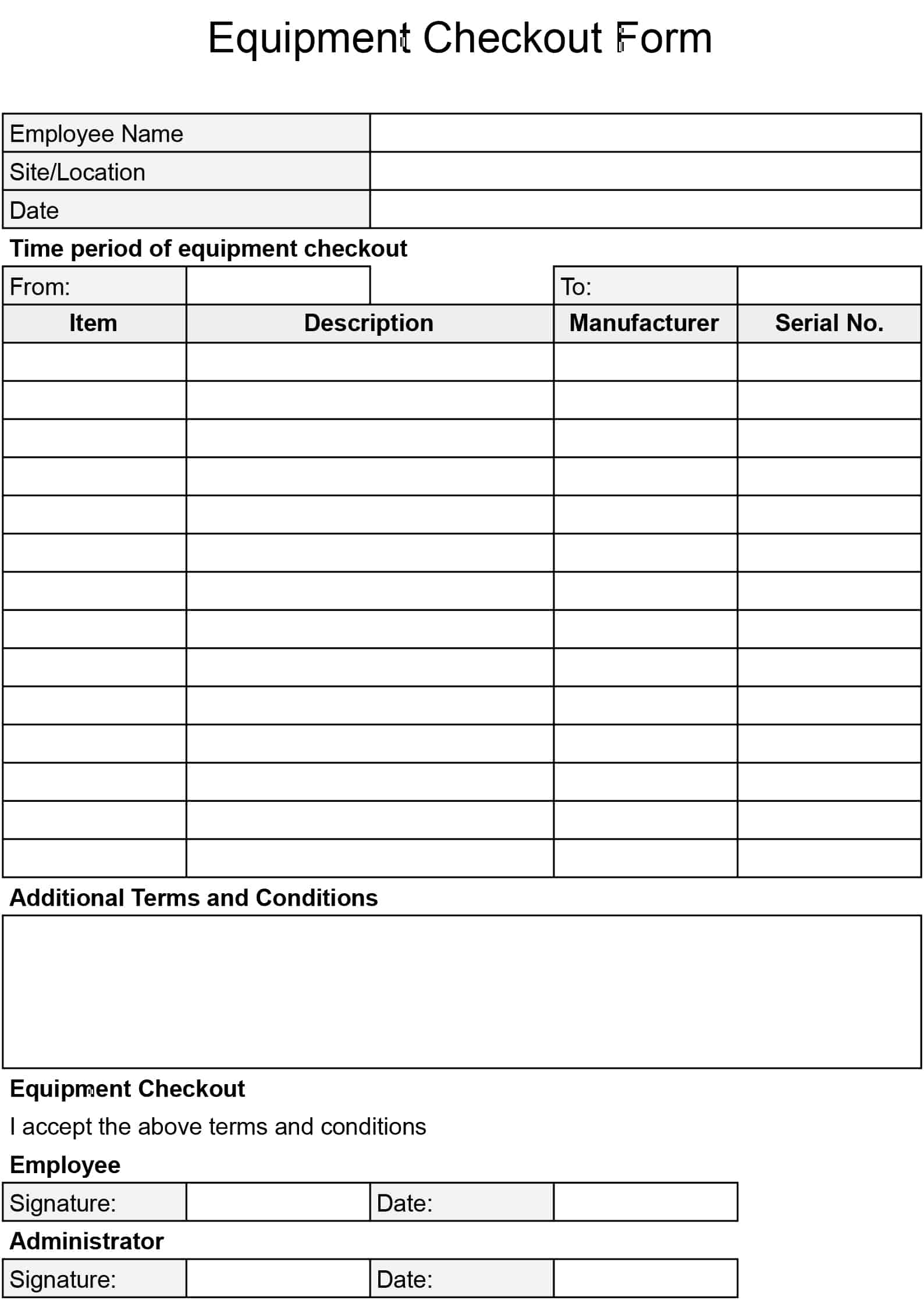 Free Equipment Checkout Forms Download Print In PDF Office