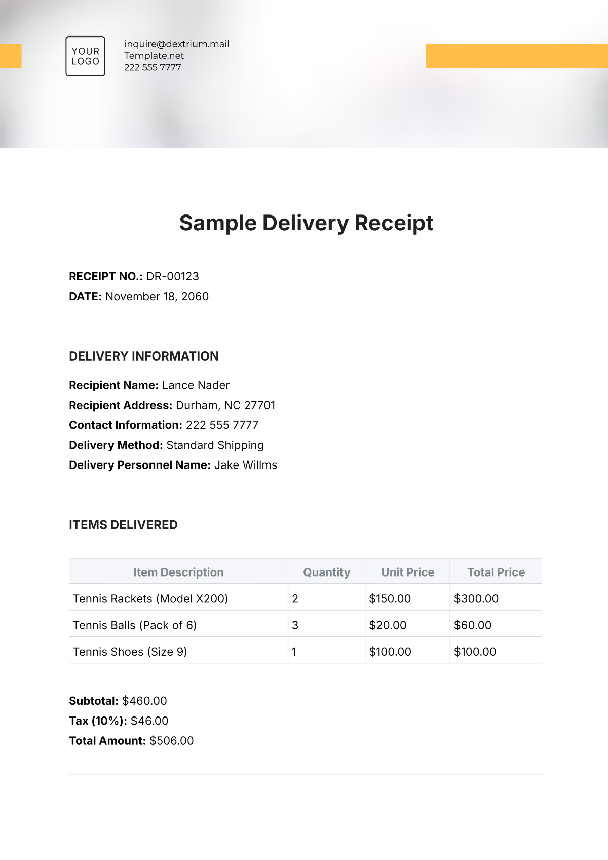 Free Hand Delivery Receipt Template To Edit Online
