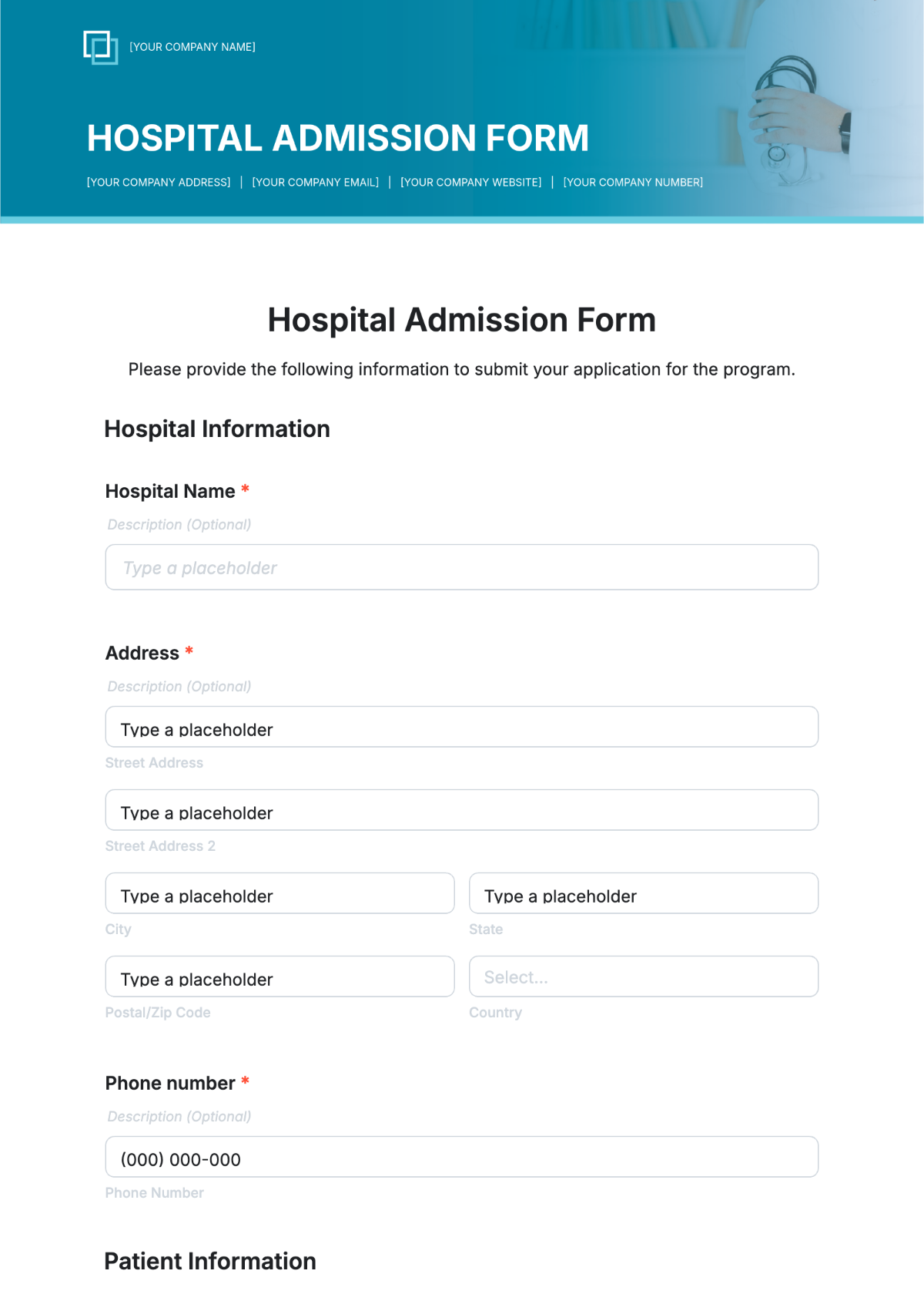 Free Hospital Admission Form Template To Edit Online
