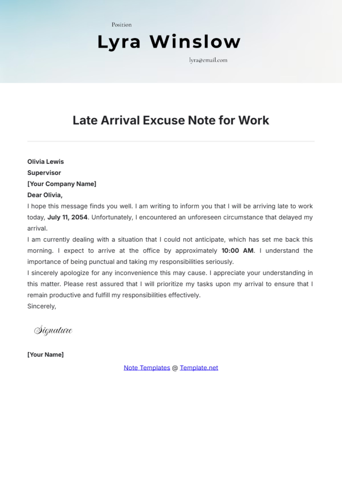 Late Work Slip Template