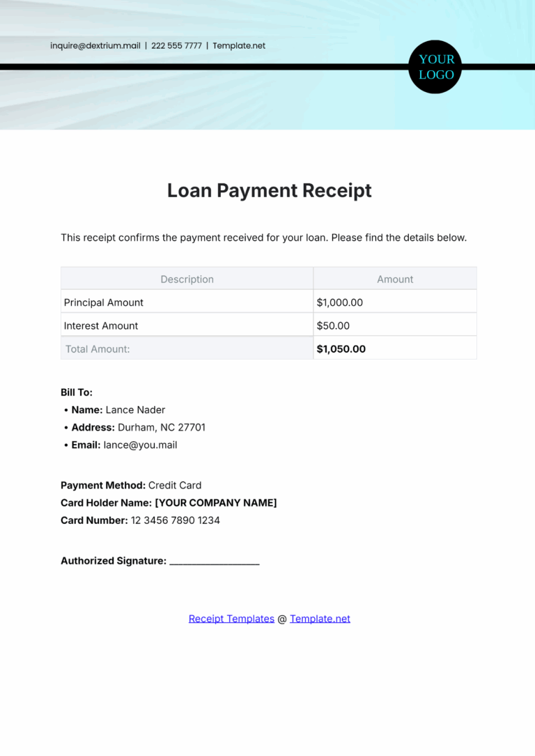 Free Loan Payment Receipt Template To Edit Online