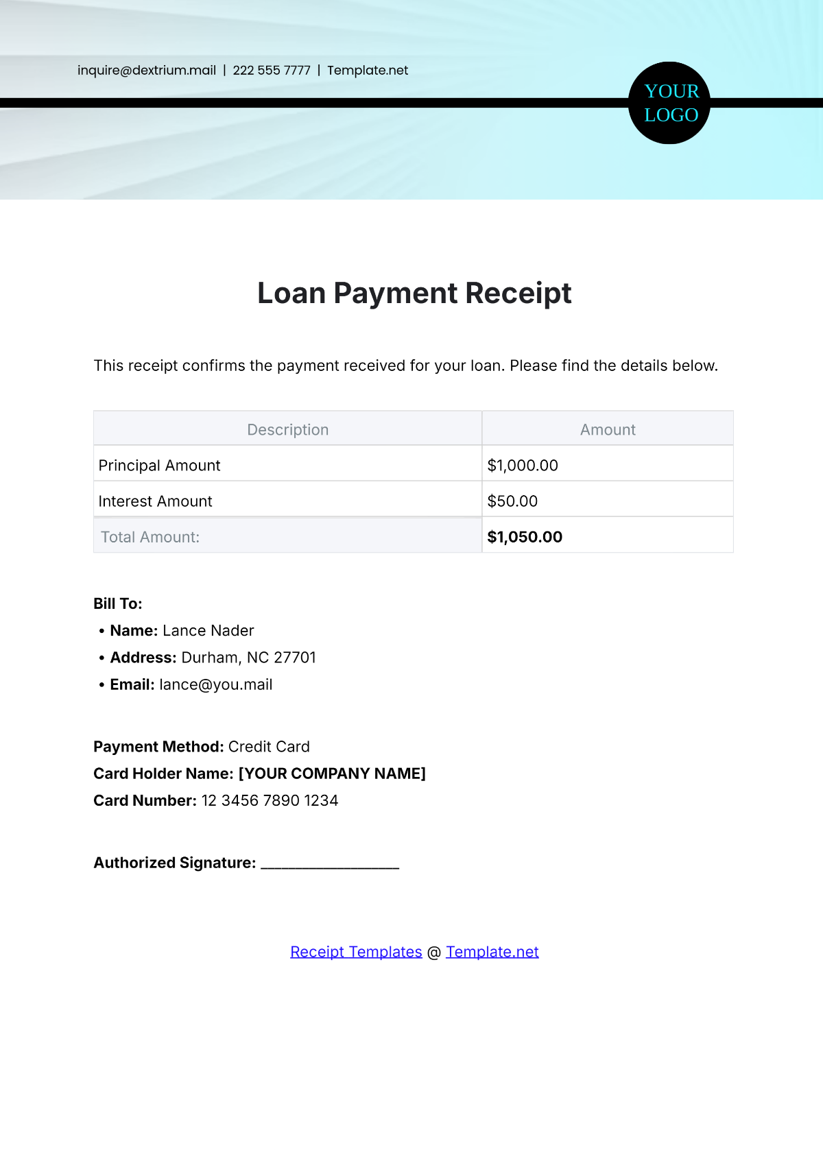 Free Loan Payment Receipt Template To Edit Online