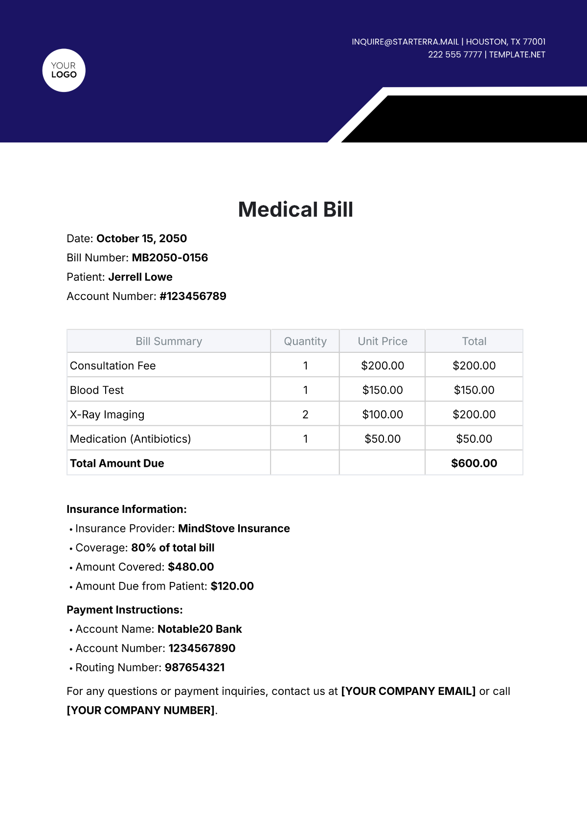 Free Medical Bill Template To Edit Online
