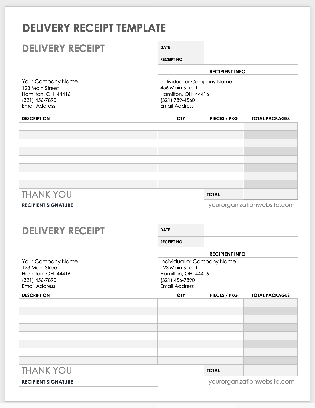 Delivery Confirmation Slip Template