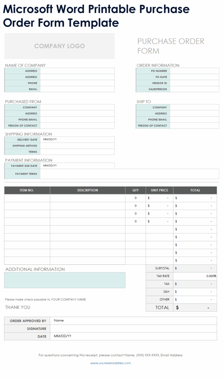 Free MS Word Purchase Order Templates Forms U0026 Letters