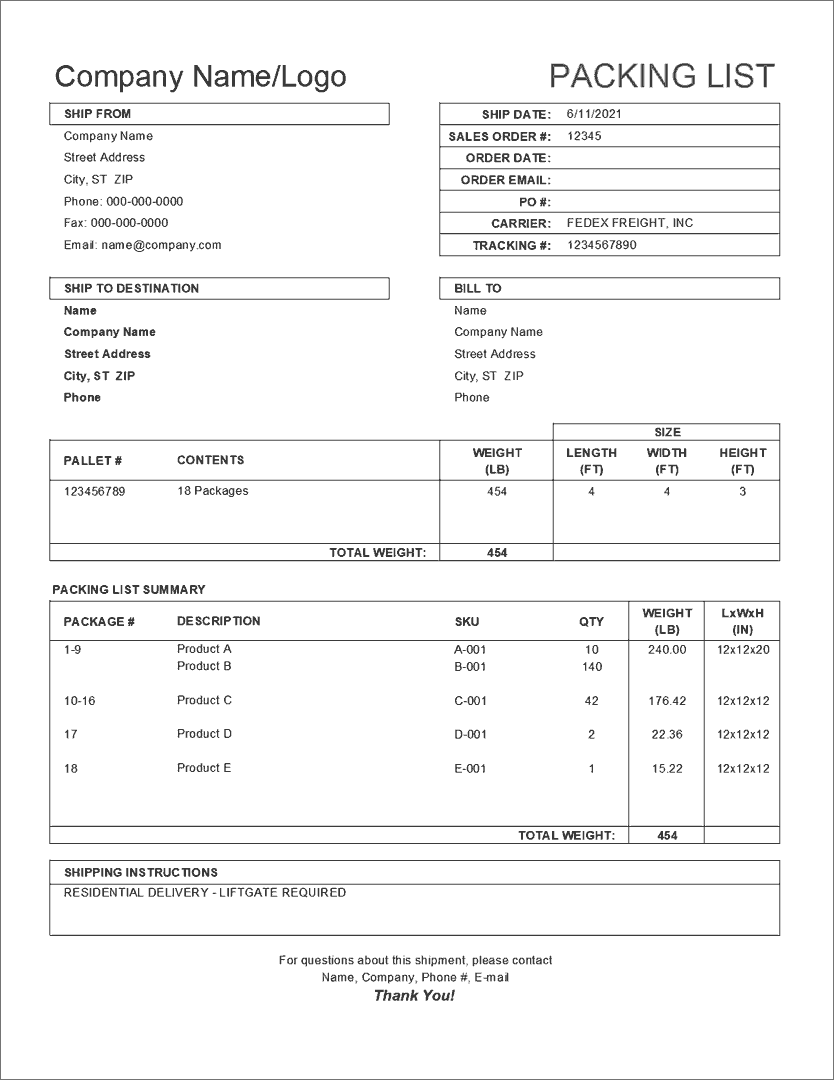 Bulk Packing Slip Template Pdf