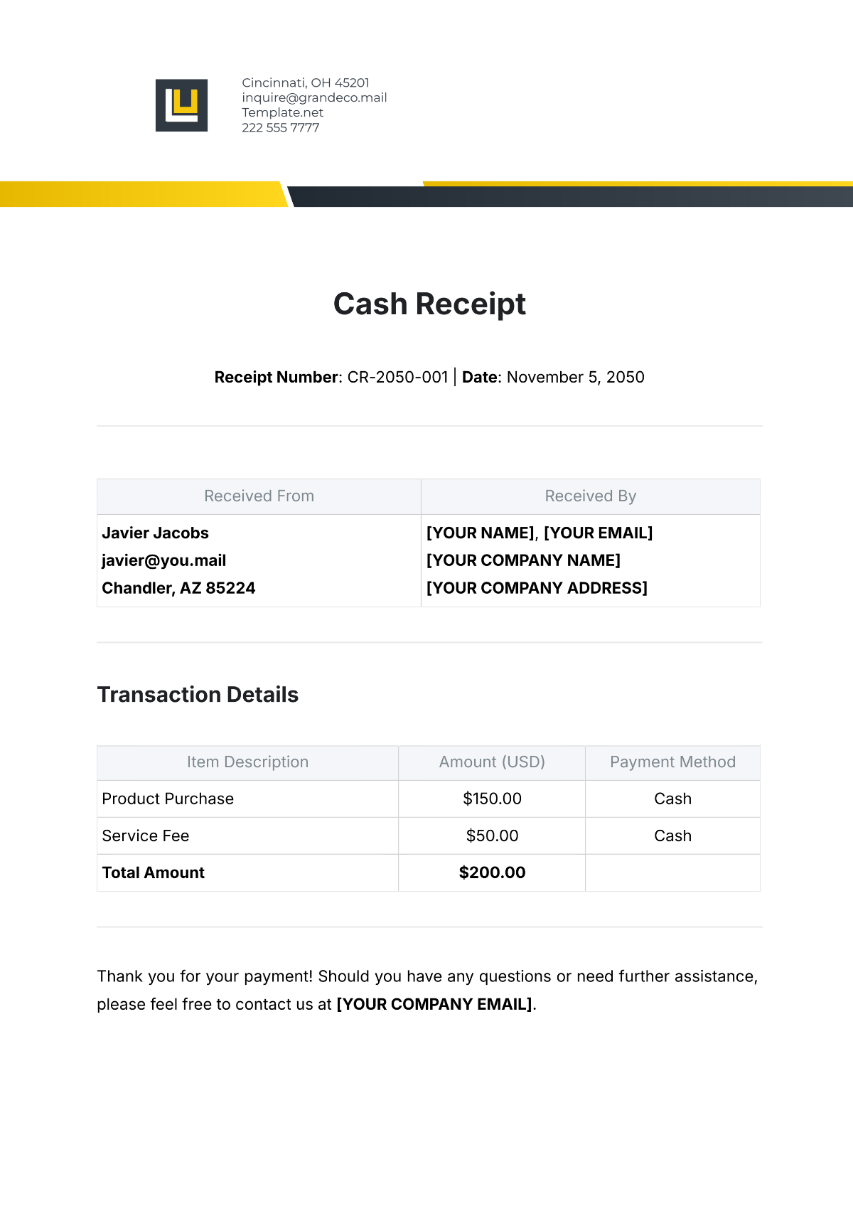 Payment Receipt Slip Template