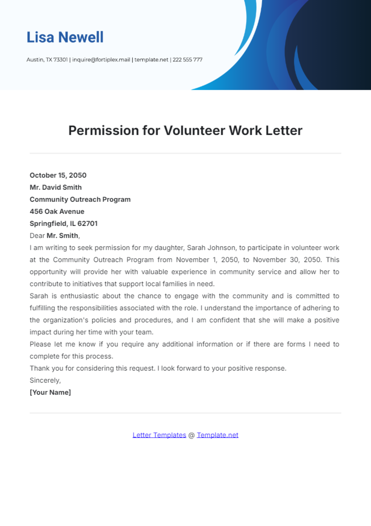 Volunteer Permission Slip Template