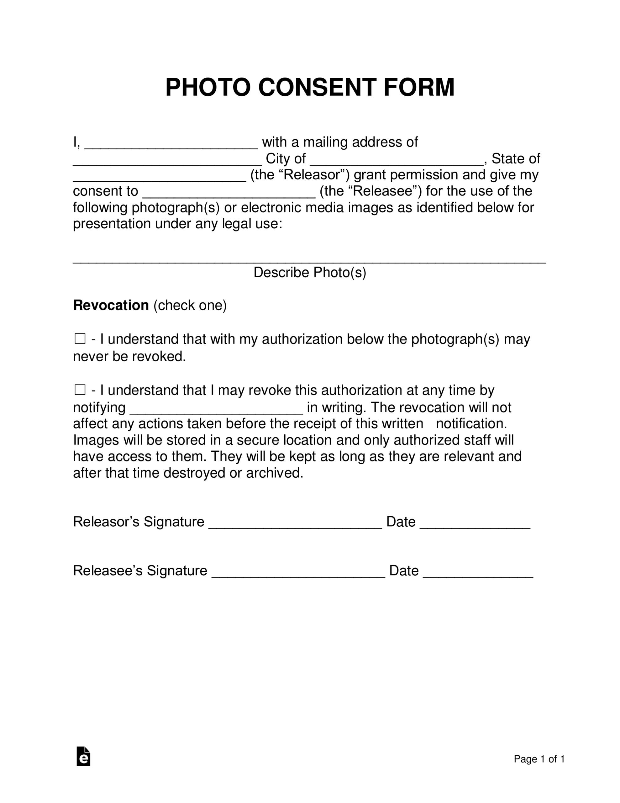 Free Photo Consent Form PDF Word EForms