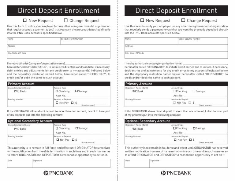 Free PNC Bank Direct Deposit Authorization Form PDF EForms