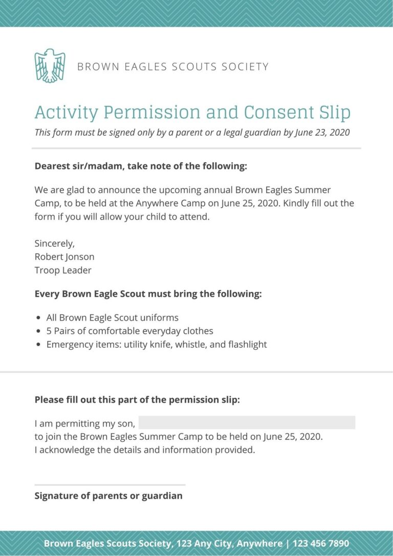 Free Printable Customizable Permission Slip Letter Templates Canva
