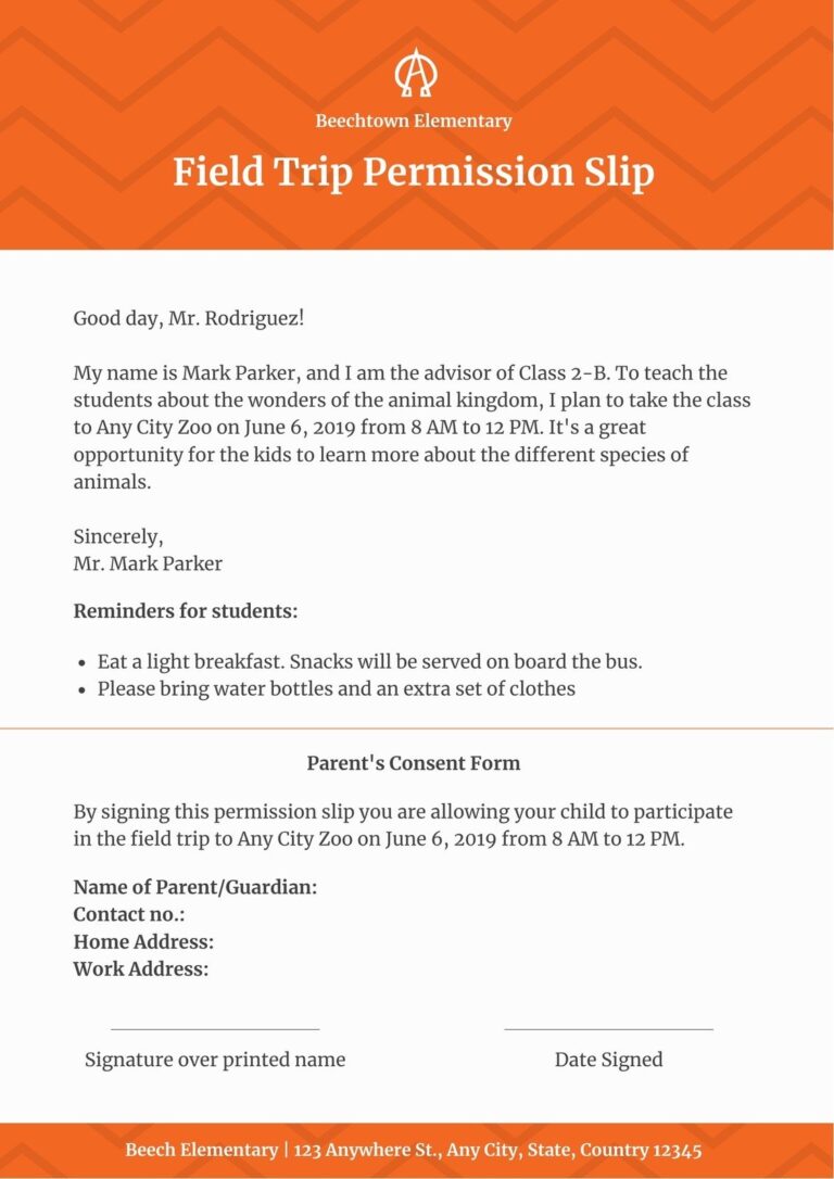 Free Printable Customizable Permission Slip Letter Templates Canva