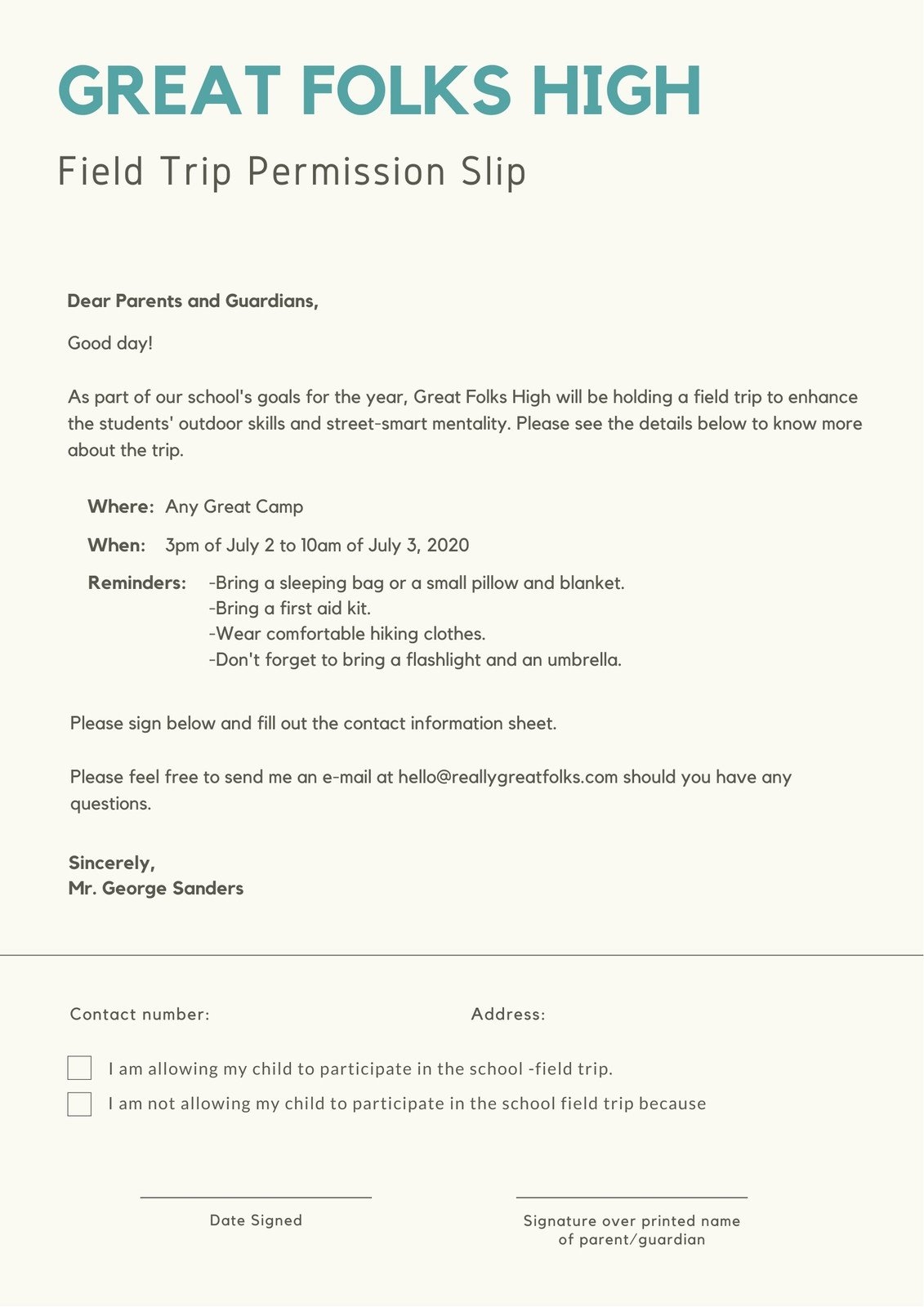 Free Printable Customizable Permission Slip Letter Templates Canva