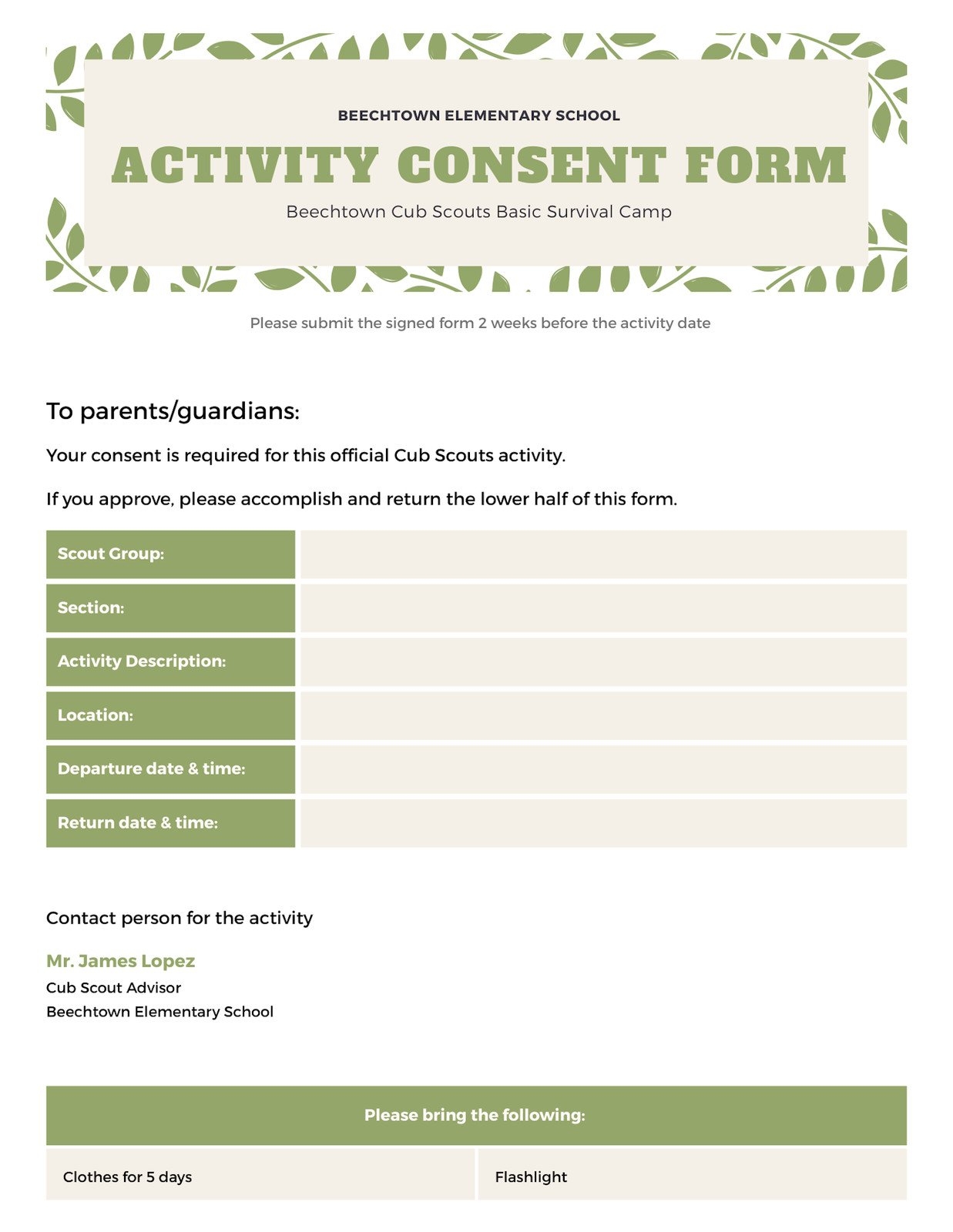 Tutoring Permission Slip Template