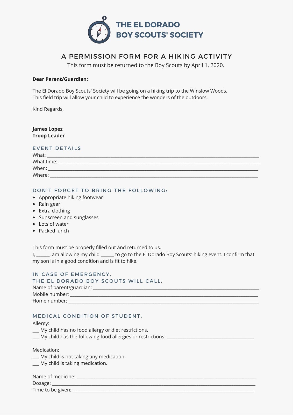 Permission Slip Template Pdf