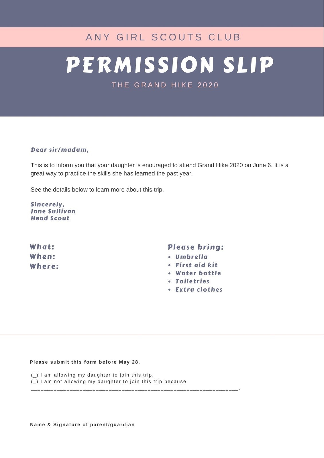 Permission Slip Template For Filming