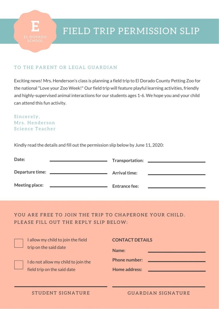 Free Printable Customizable Permission Slip Letter Templates Canva