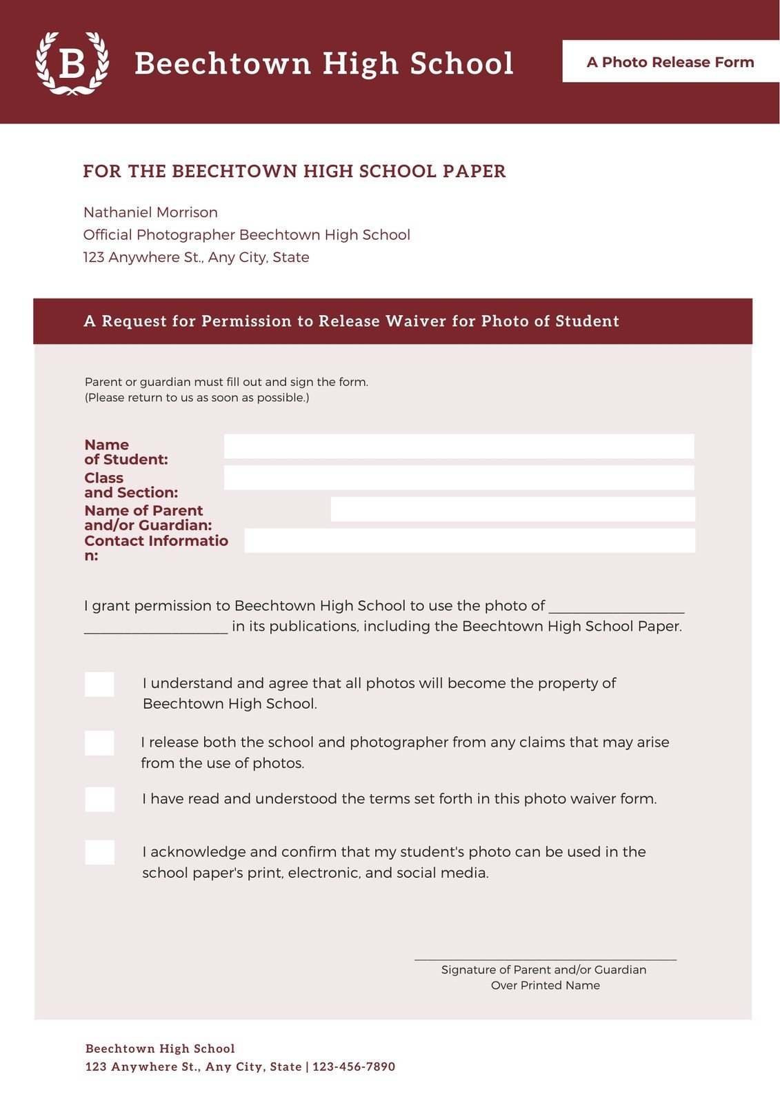 Free Printable Customizable Permission Slip Letter Templates Canva