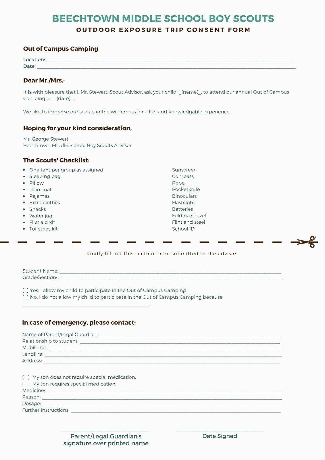 Free Printable Customizable Permission Slip Letter Templates Canva
