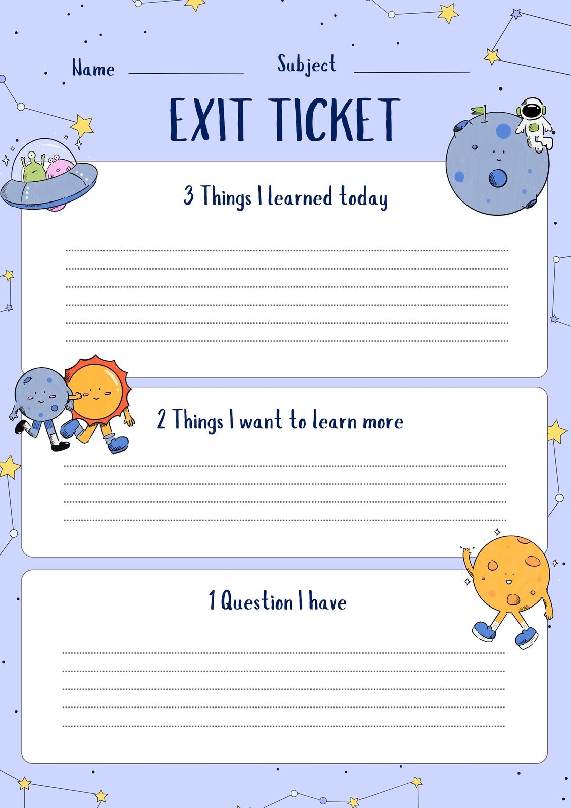Exit Slip Template For Middle School