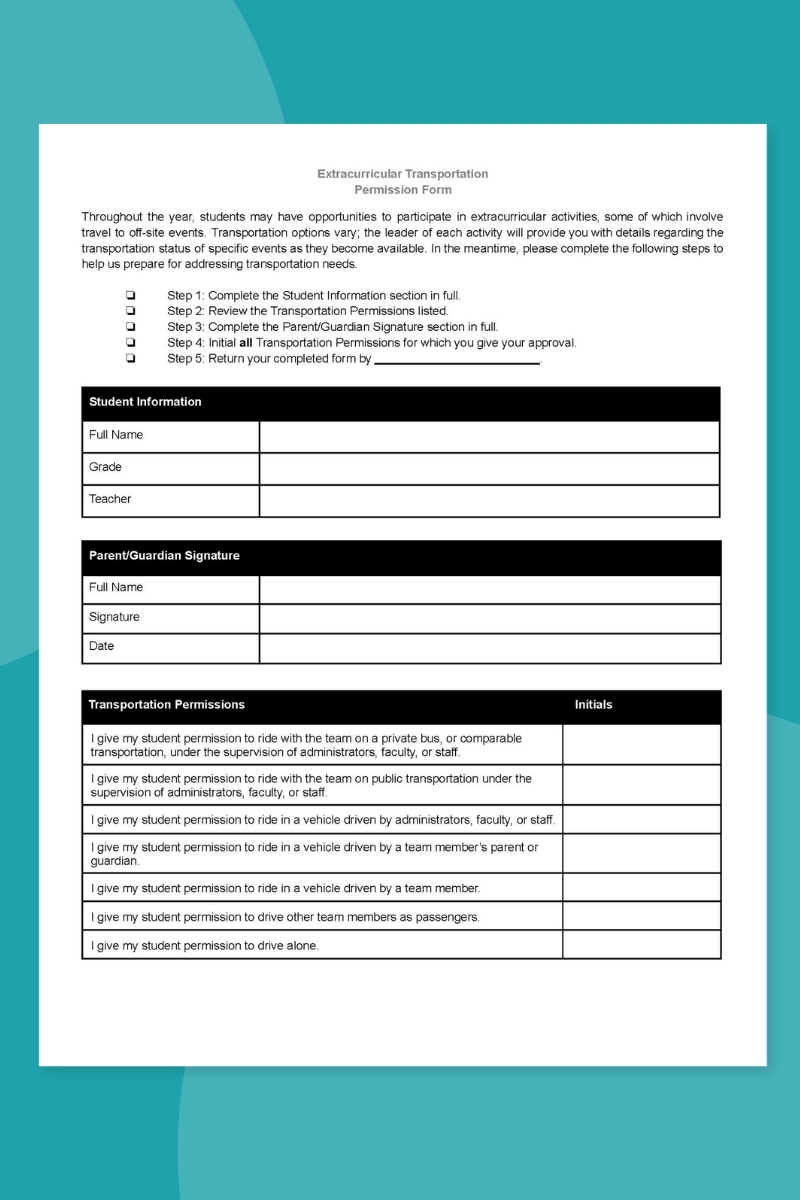 Free Printable Field Trip Permission Slip Templates Editable 
