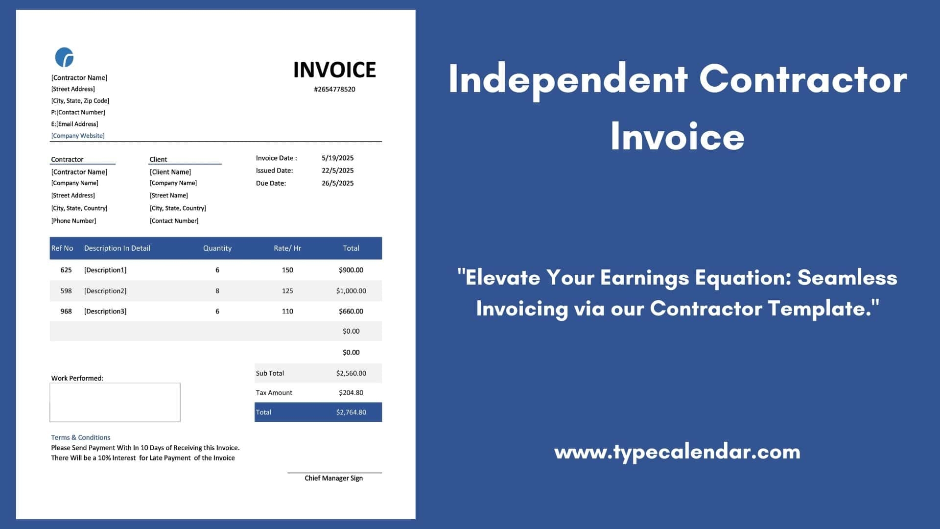 Independeant Contractor Pay Slip Template