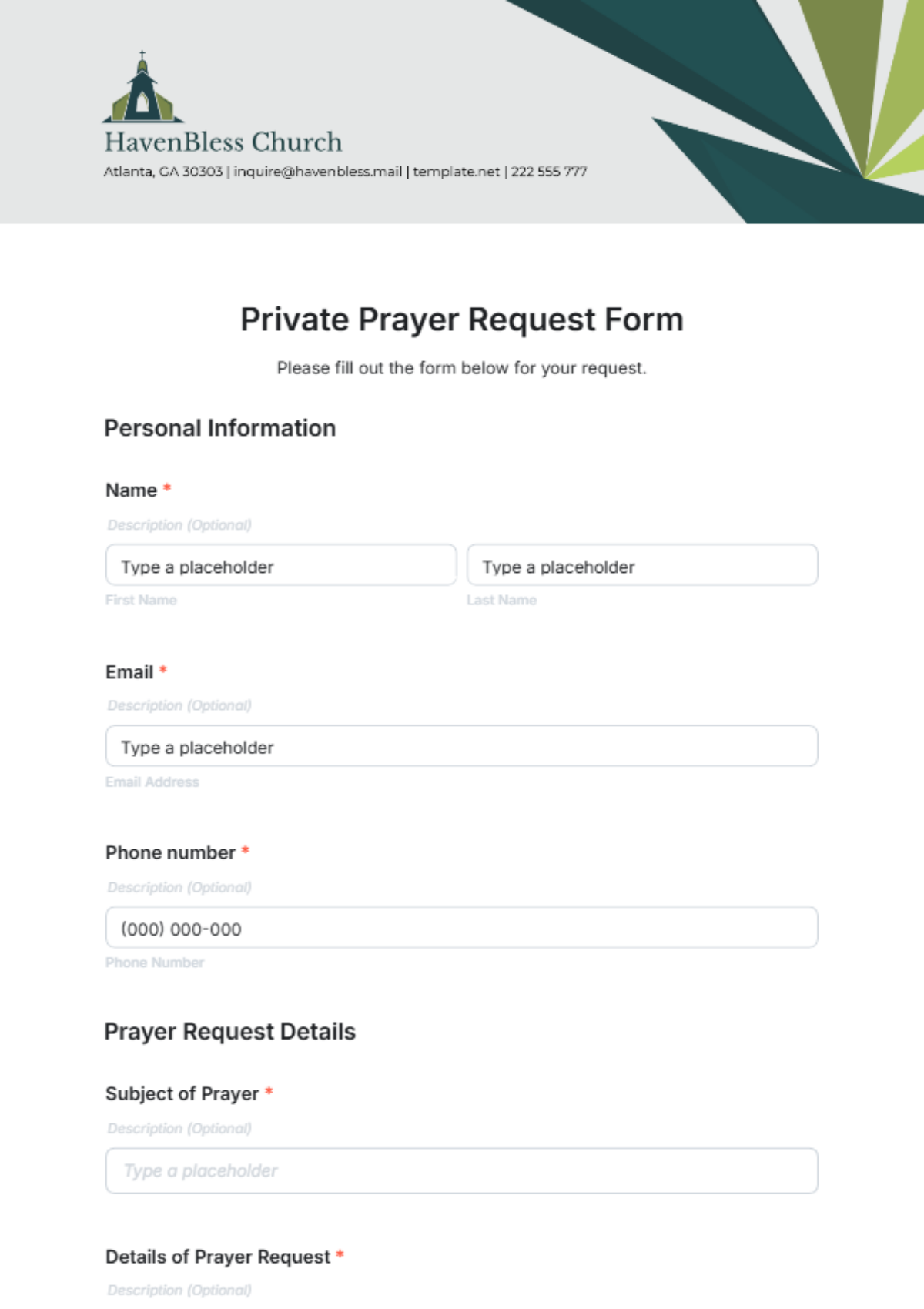 Free Private Prayer Request Form Template To Edit Online