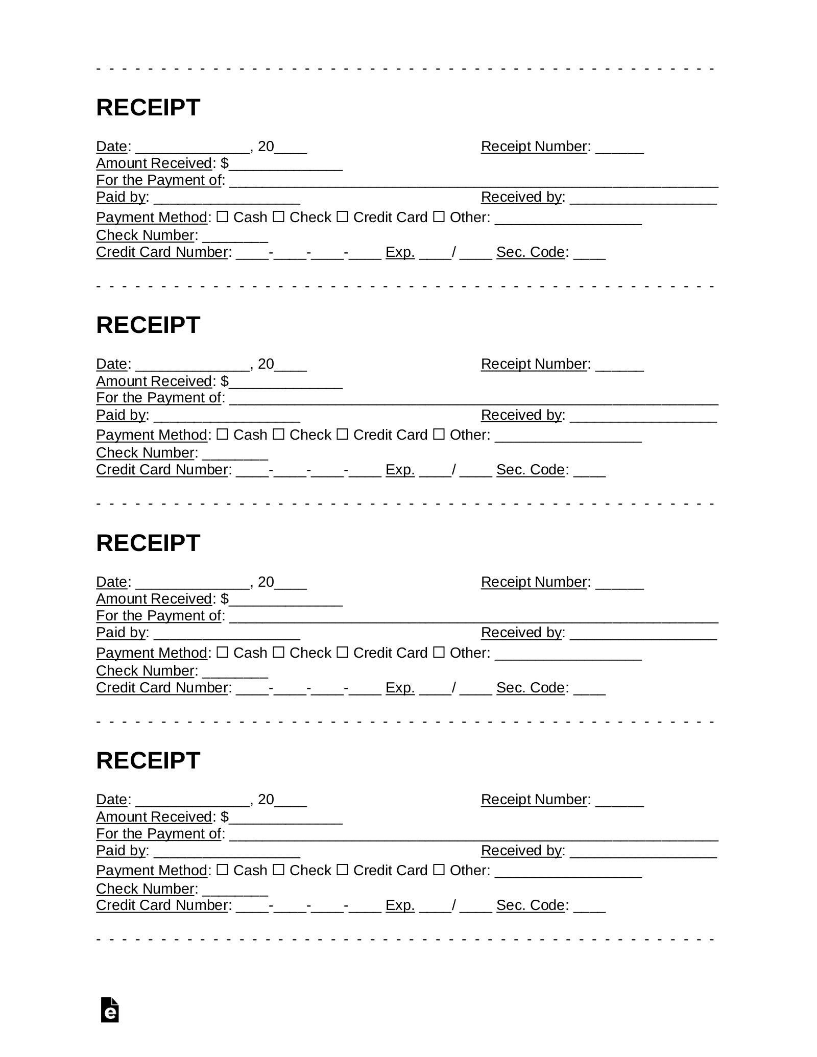 Business Receipt Simple Slip Template